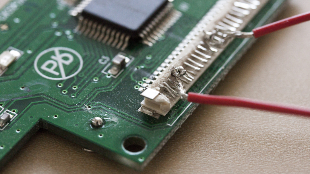 Close-up of the soldered board.